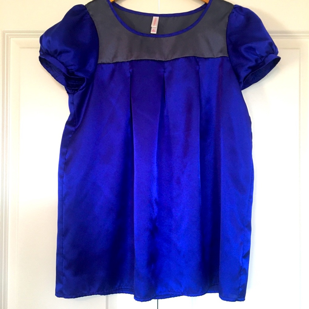 Deep Blue and Gray Block Blouse